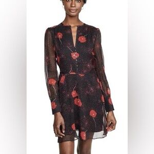 Equipment Black and Red Floral Dress